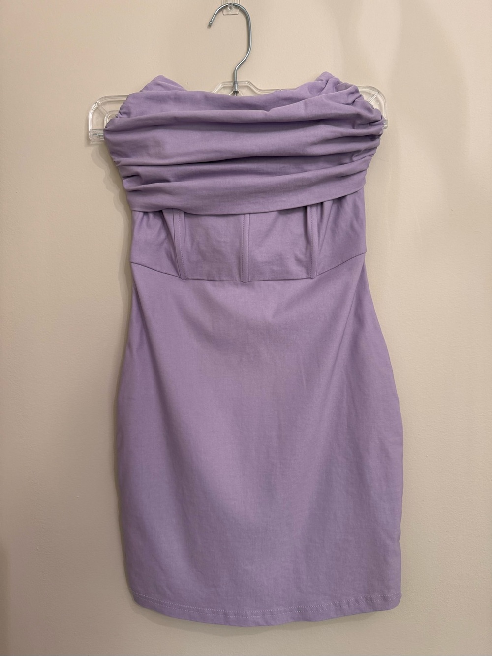 Blue Blush Strapless Lavender Ruched Mini Dress